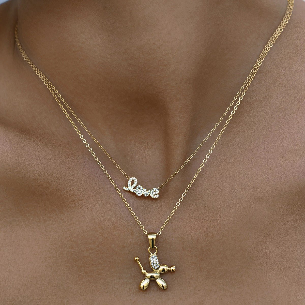 Stainless Steel Rhinestone Dog Necklace Accessories Letter Clavicle Chain Titanium Steel Necklace