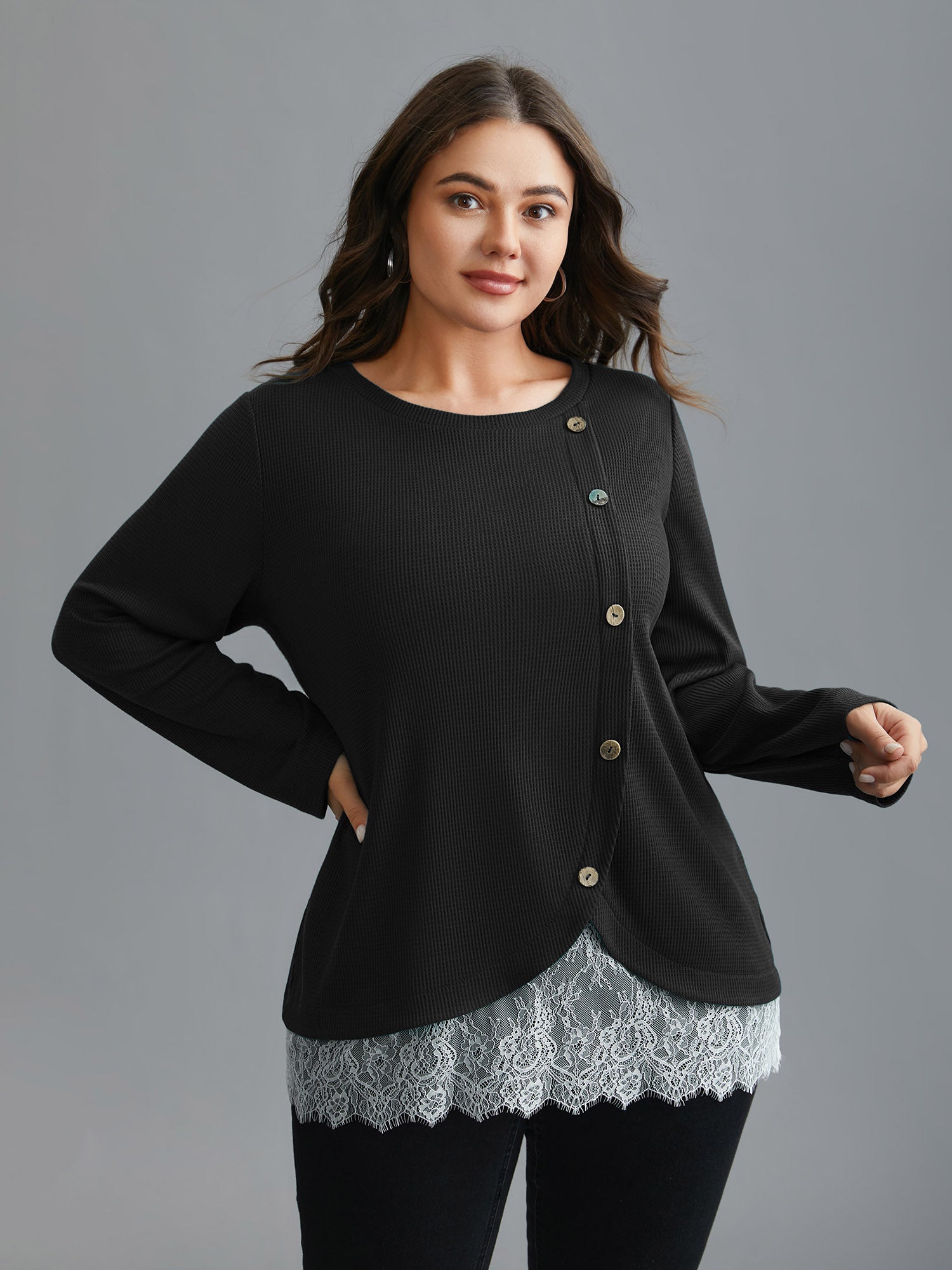 Crochet Lace Button Detail Wrap Knit Top