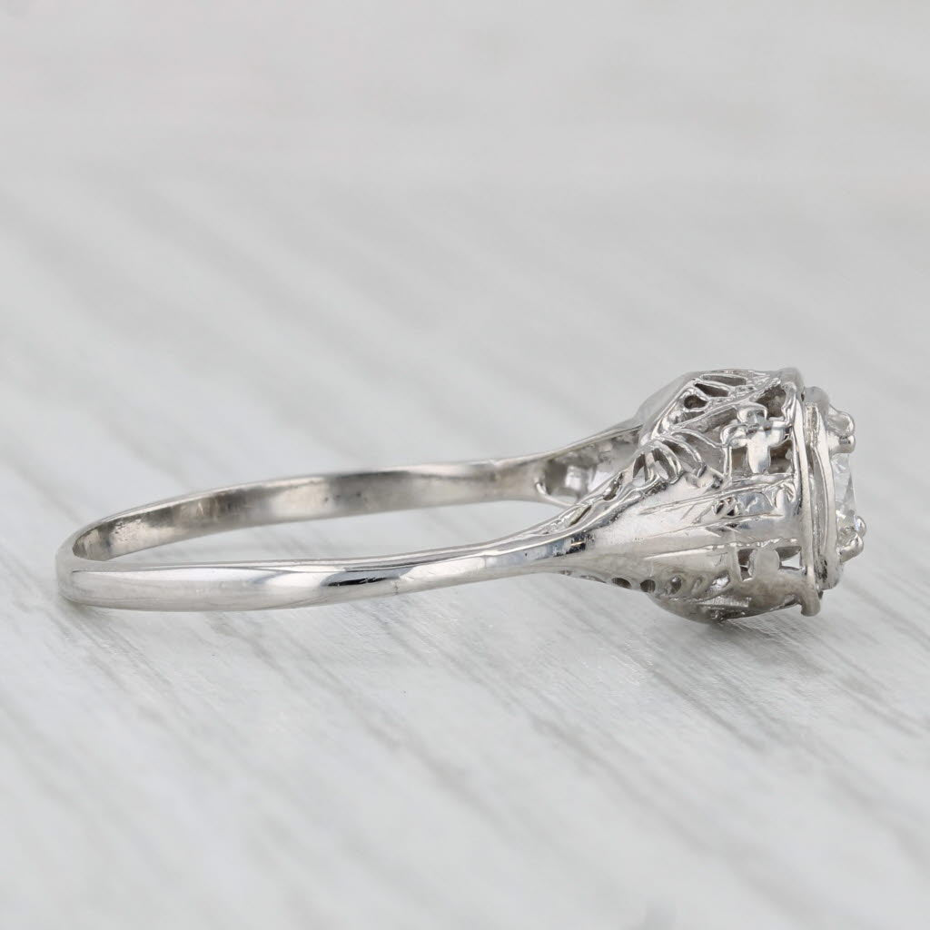 Art Deco 0.46ct Diamond Engagement Ring 14k White Gold Filigree Size 10 GIA