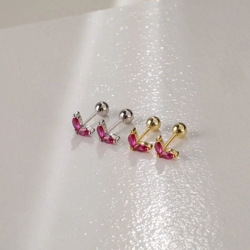 1 Pair Silver Zircon Leaf Ear Studs