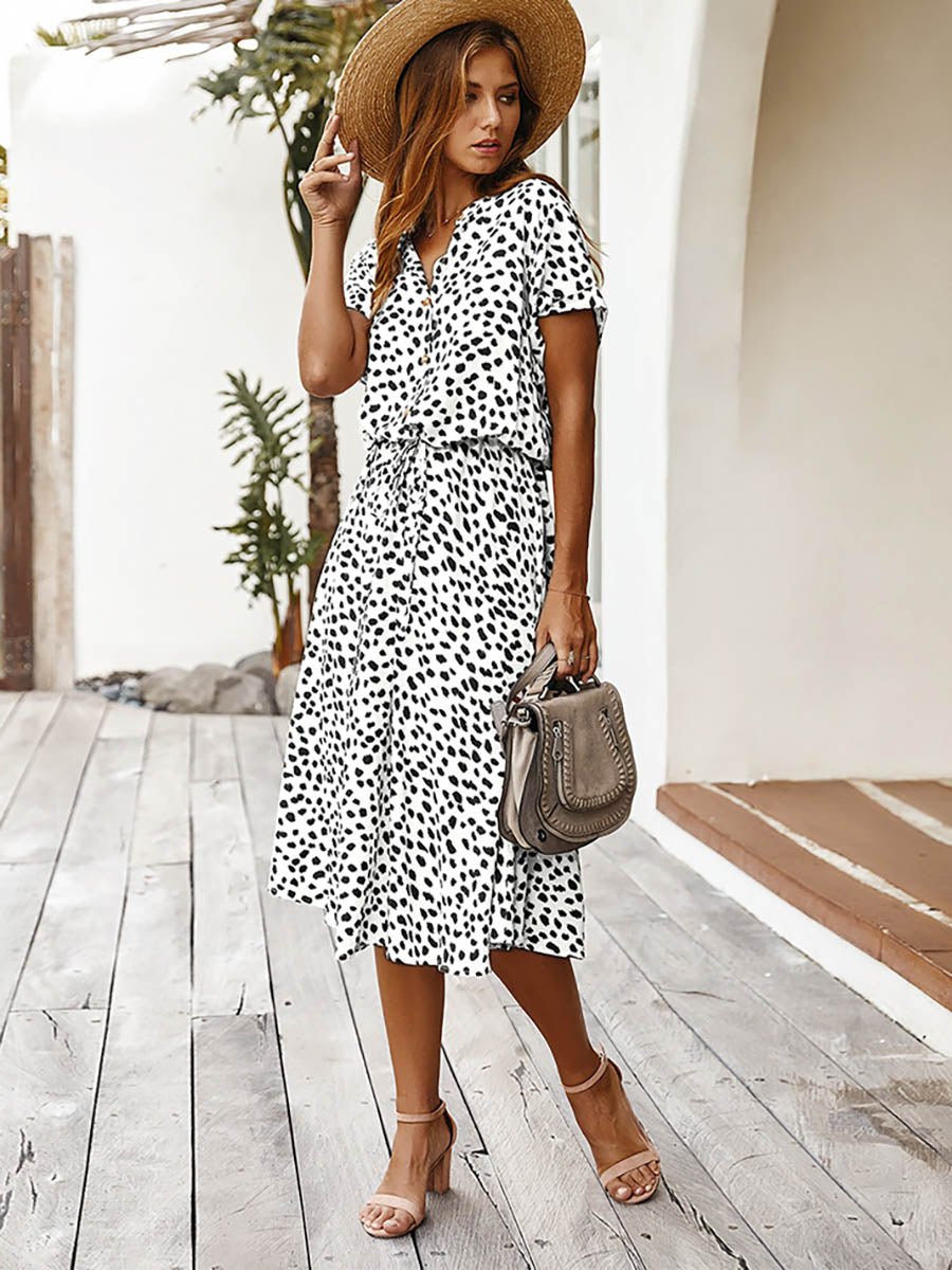 Polka Dot Short-Sleeve Dress(7 colors)