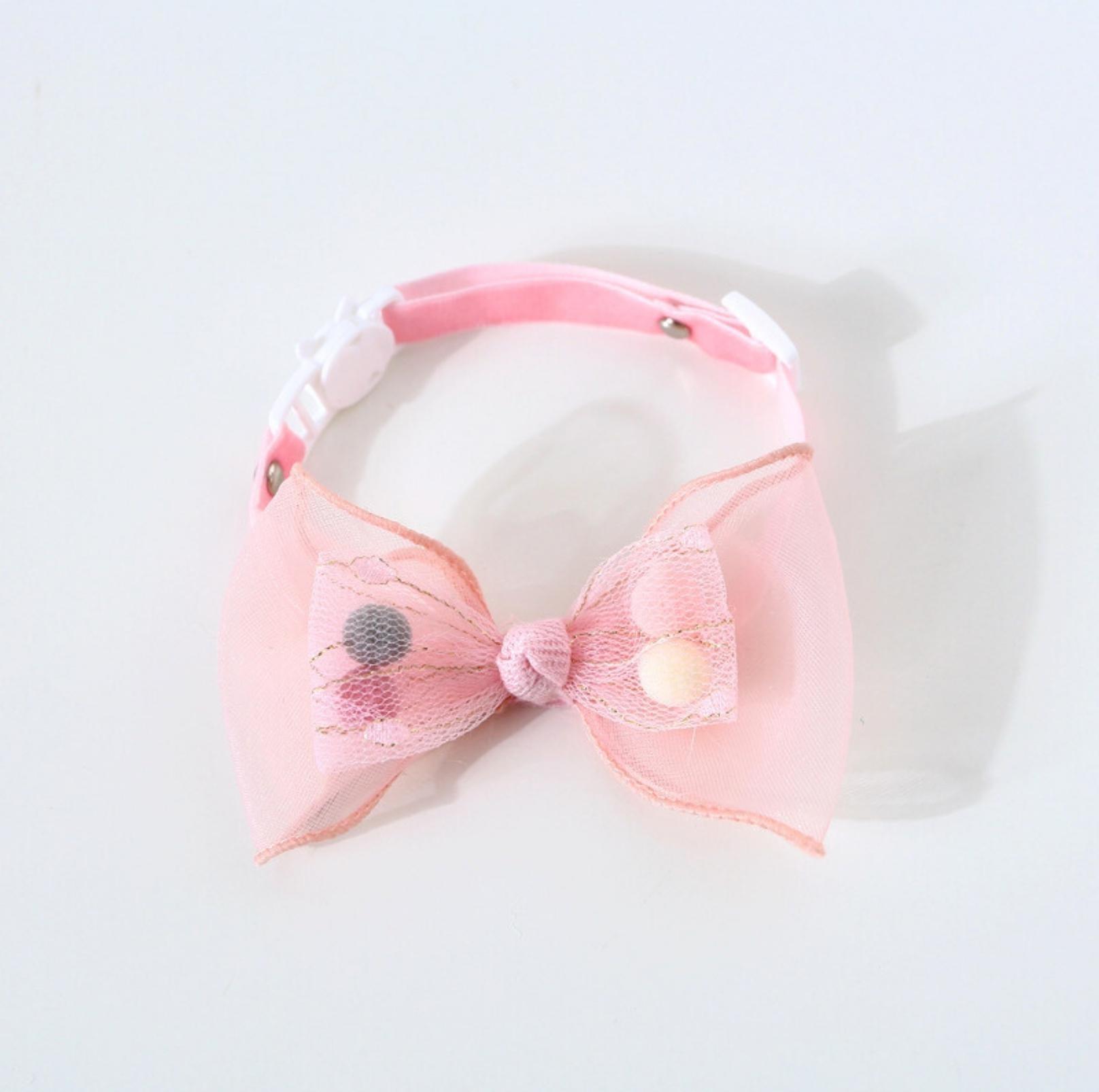 Adjustable Pet Collar with Lace. Pompom. & Glitter Butterfly