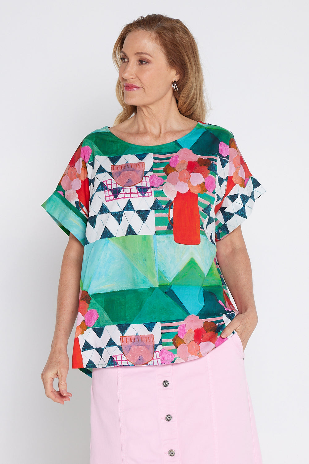 Private Universe Top - All Over Green Print