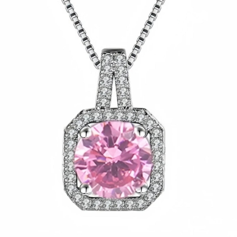 201 Stainless Steel White Gold Plated Gold Plated Classic Style Plating Inlay Square Glass Zircon Pendant Necklace