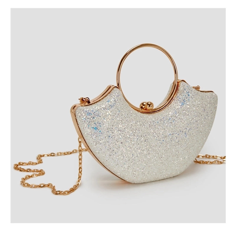 Women's Small PVC Solid Color Elegant Sequins Shell Lock Clasp Evening Bag