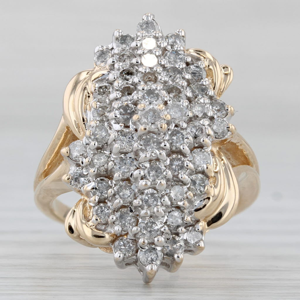 2ctw Diamond Cluster Cocktail Ring 14k Yellow Gold Size 8