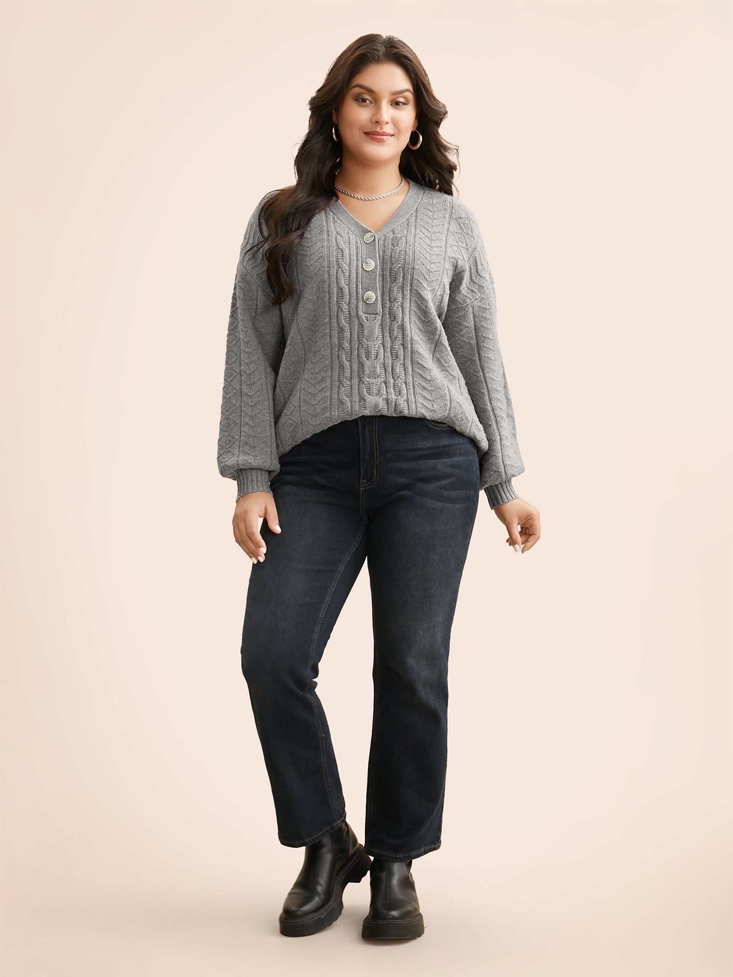 Supersoft Essentials Cable Knit Button Up Pullover