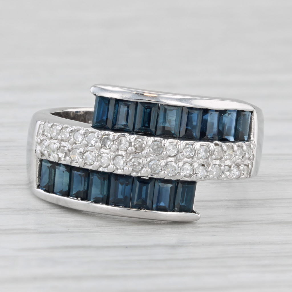 2.50ctw Sapphire Diamond Cluster Bypass Band Ring 14K White Gold Ring Size 7