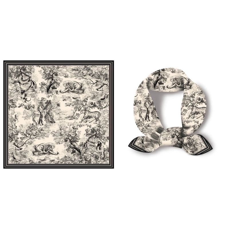 Women's Minimalist Classic Style Color Block Polyester Printing Flowers Silk Scarf