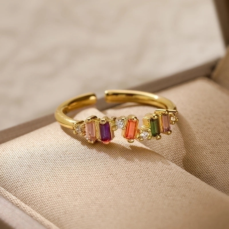 Minimalist Leaves Copper Plating Inlay Zircon 18k Gold Plated Open Rings
