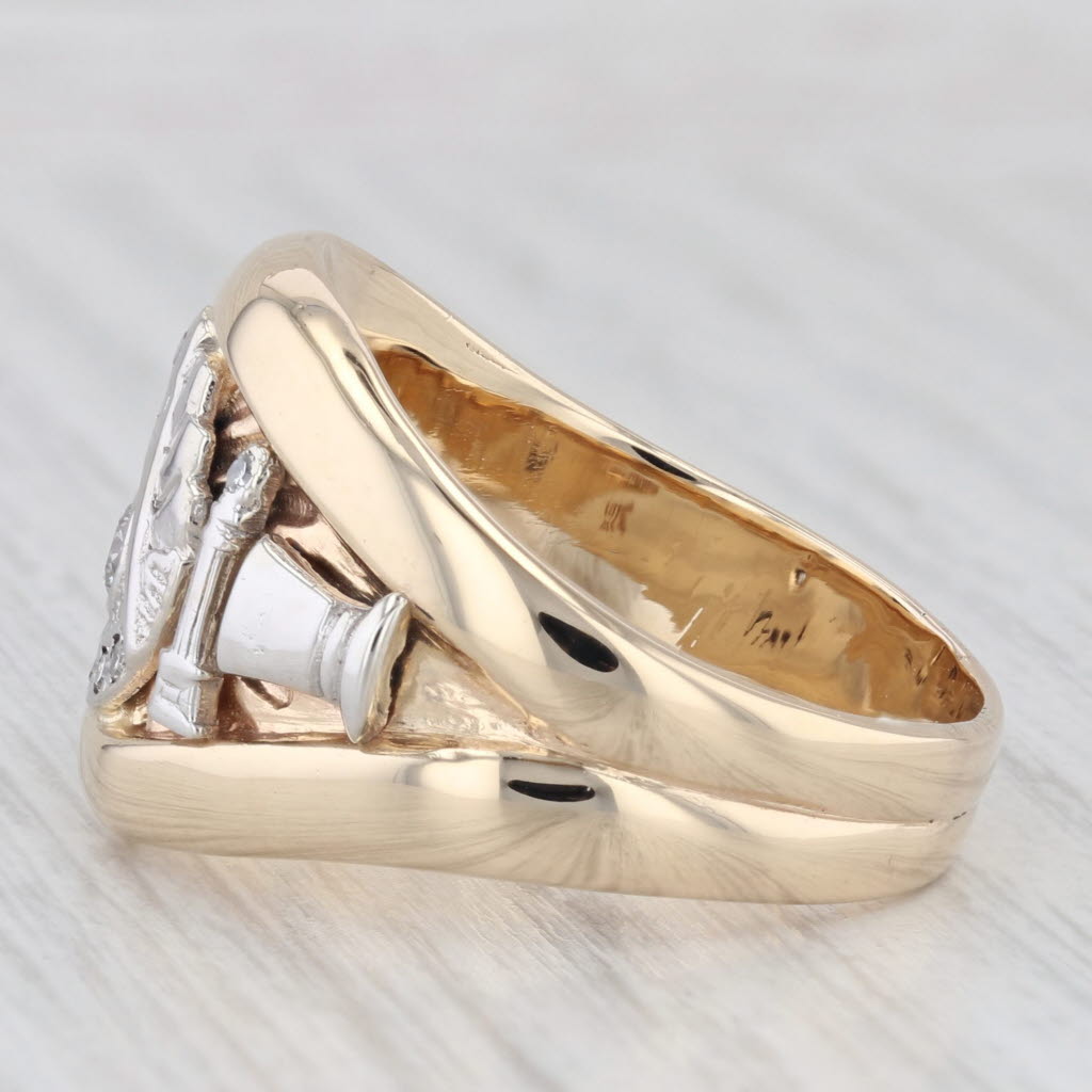 Vintage Past Master Ring 14k Gold Diamond Masonic Signet Cigar Band Size 11.5