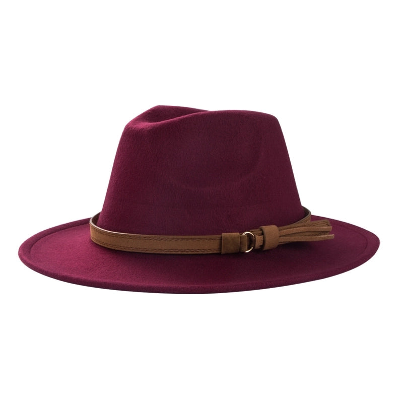 Retro Woolen Hat Belt Accessories Top Hat Simple Big Brim Jazz Hat