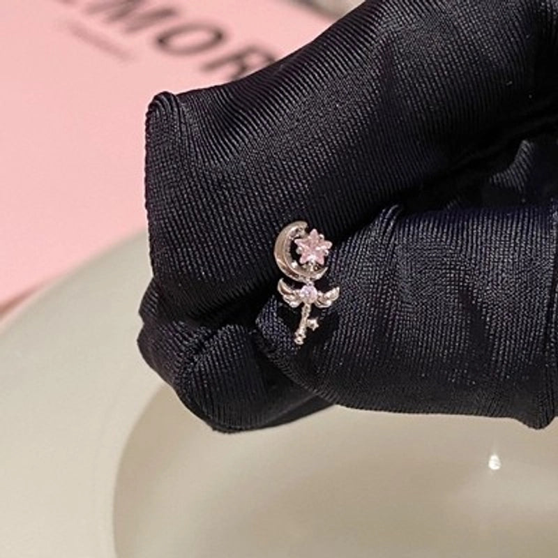 1 Piece Minimalist Moon Inlay Copper Zircon Ear Studs