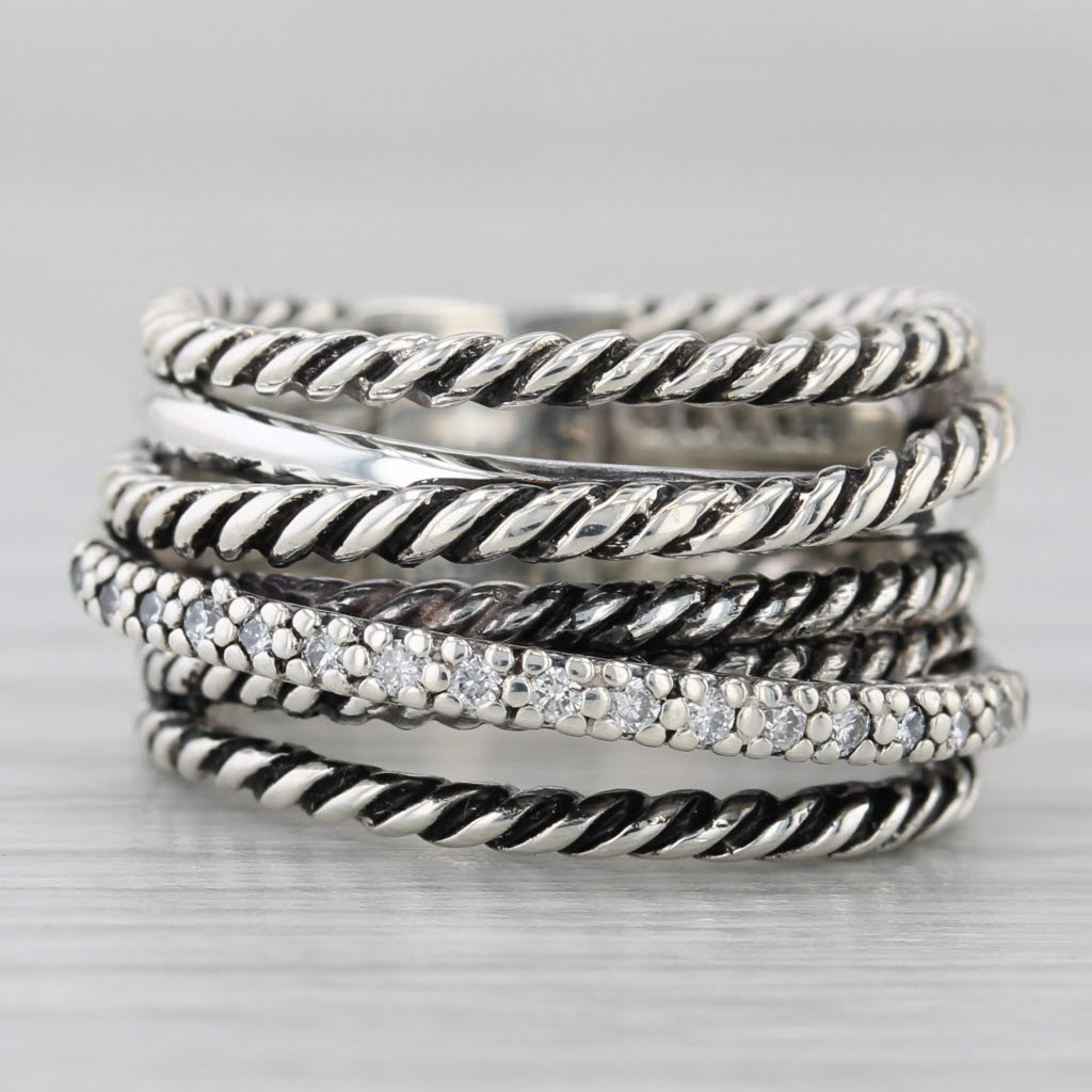 David Yurman 0.14ctw Diamond Wide Crossover Ring Sterling Silver Size 5
