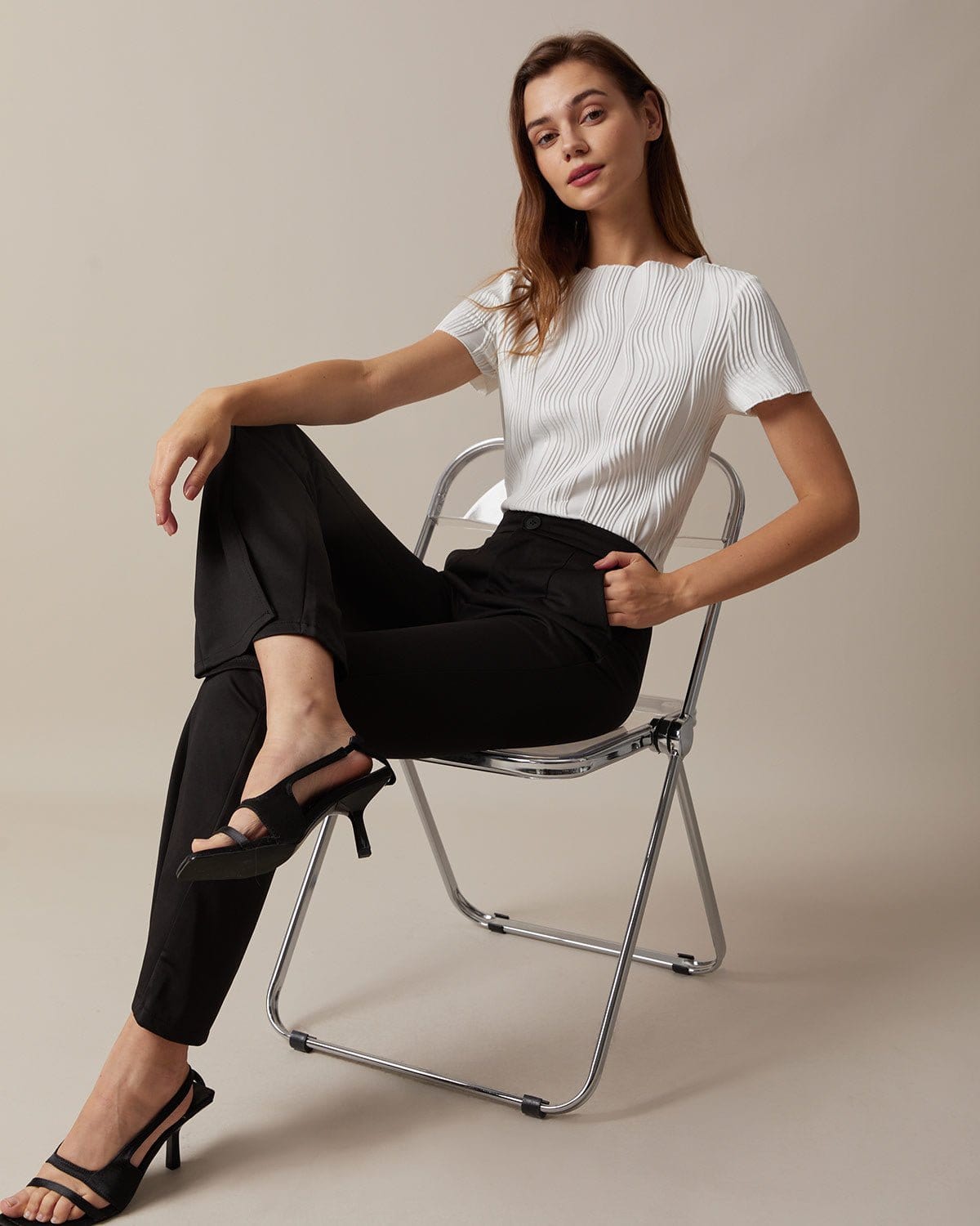 The Solid Boat Neck Water Ripple Textured Tee
