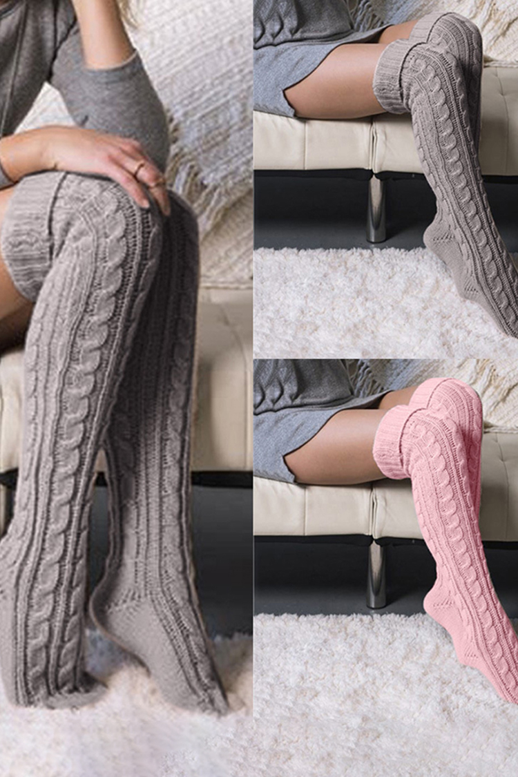 Twist Mid-Length Over The Knee Pile Wool Socks