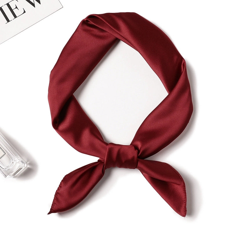 Simple Solid Color Scarf Women's Silk Small Square 70cm Basic Matching Shirt Professional Scarf Tie Hair