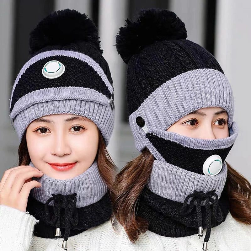 Women's Basic Minimalist Color Block Pom Poms Eaveless Wool Cap
