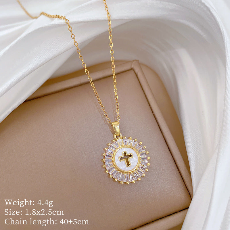 Copper Micro-Inlaid Cross Fashionable And Gorgeous Full Diamond Necklace For Women All-Match Clavicle Chain Titanium Steel