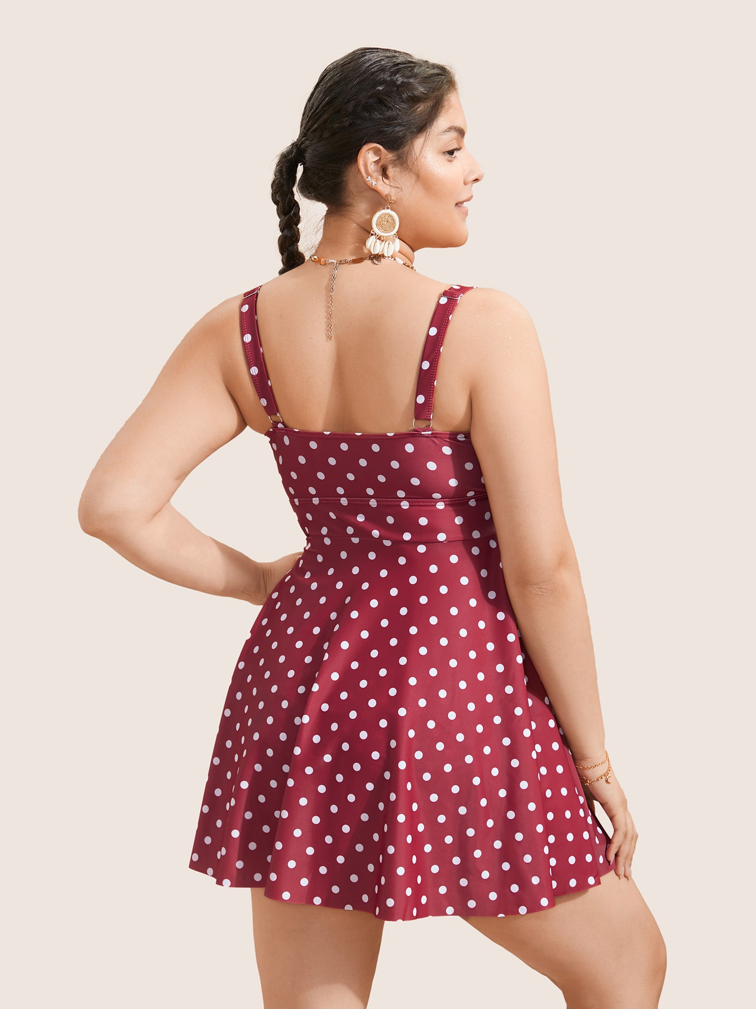 Polka Dot Crossover Ruched Flutter Hem Swim Dress