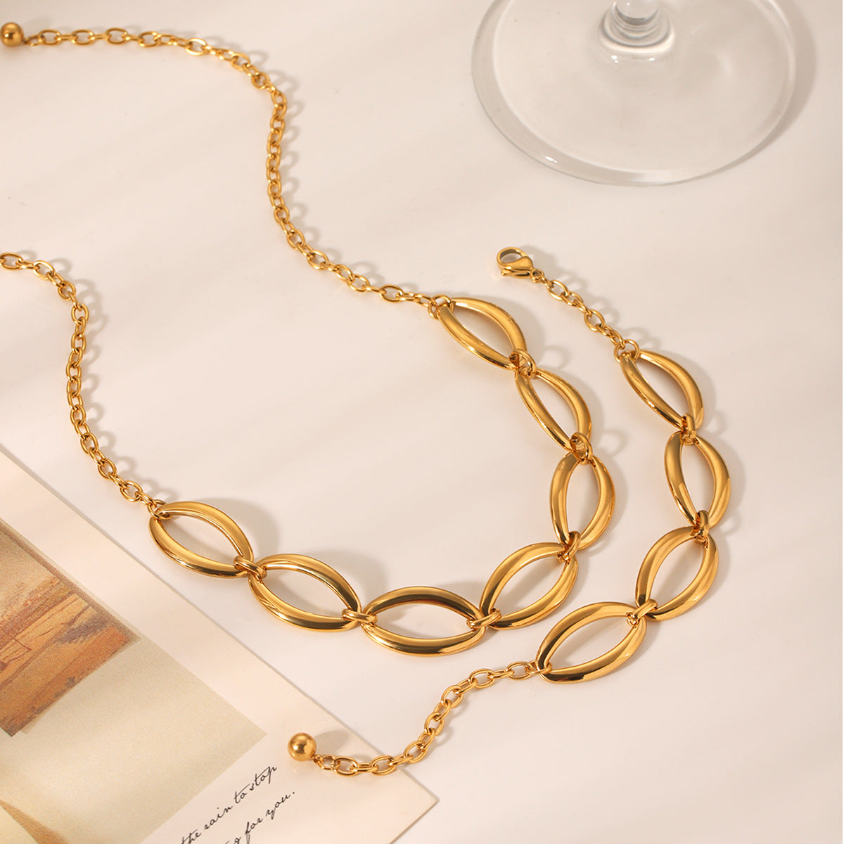 Geometric Oval Stainless Steel Necklace Exaggerated Niche Design Titanium Steel Bracelet