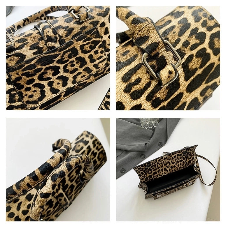 Women's Medium Pu Leather Leopard Streetwear Square Magnetic Buckle Crossbody Bag