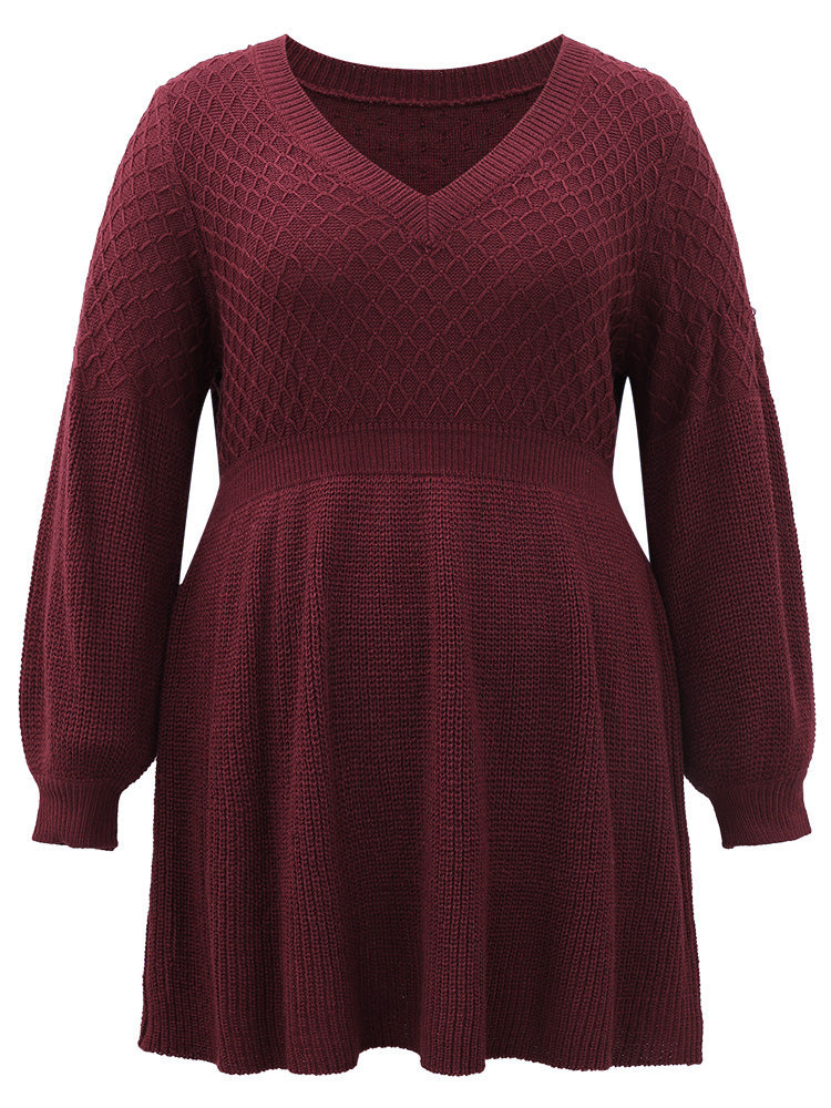 Plain Plisse Lantern Sleeve A Line Pullover