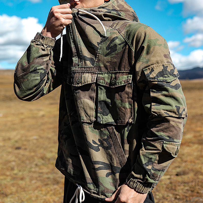 Military Camo Hooded Zip Multi Pocket Casual Hoodie