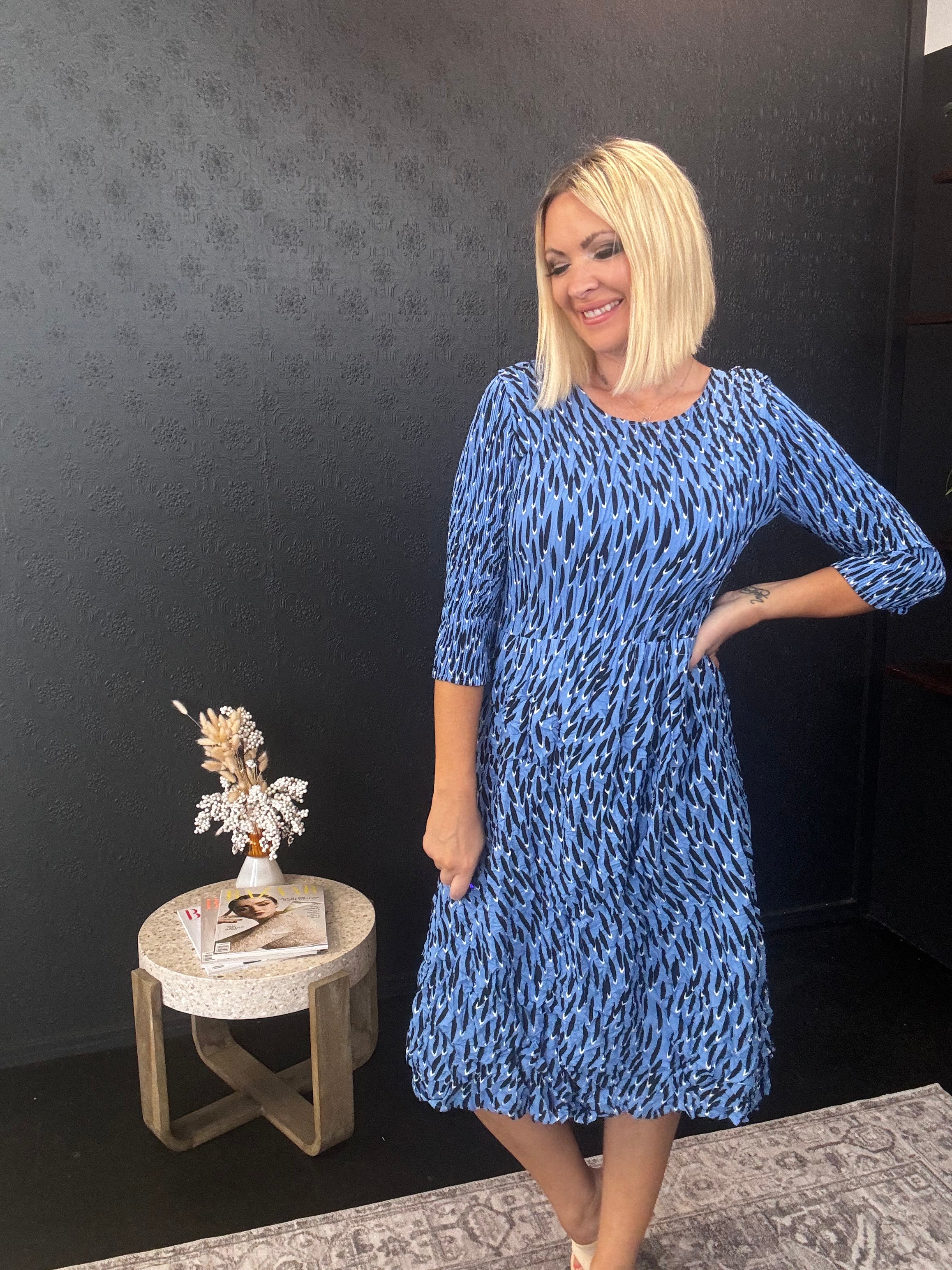 Smash Pocket Dress 3/4 sleeve - Blue