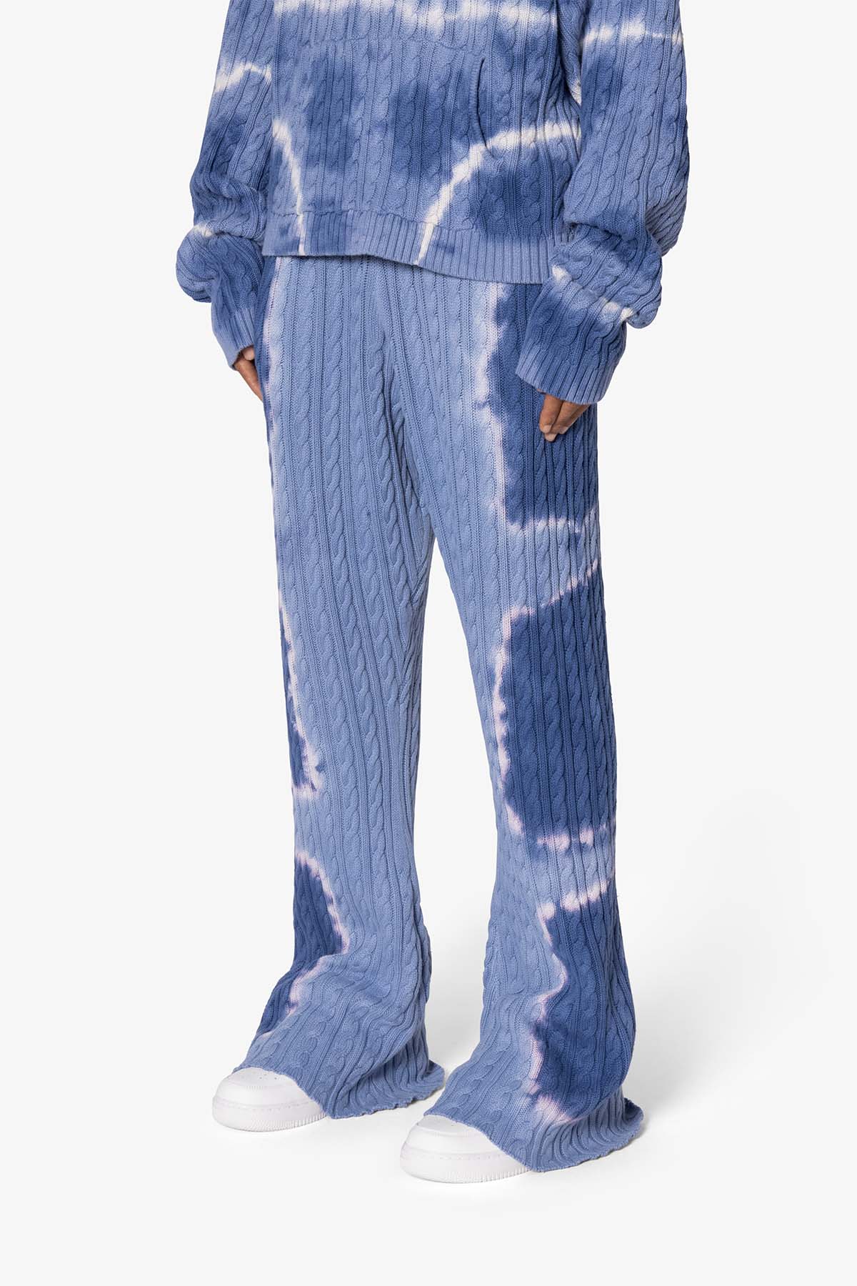 Tie Dye Cable Knit Sweatpants - Blue