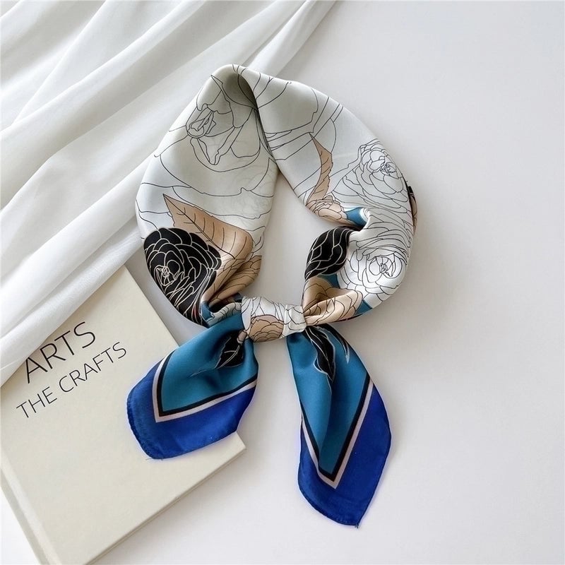 Women's Minimalist Color Block Satin Printing Silk Scarf