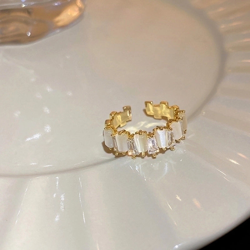Fashion Rabbit Heart Shape Flower Copper Plating Inlay Shell Zircon Open Ring 1 Piece