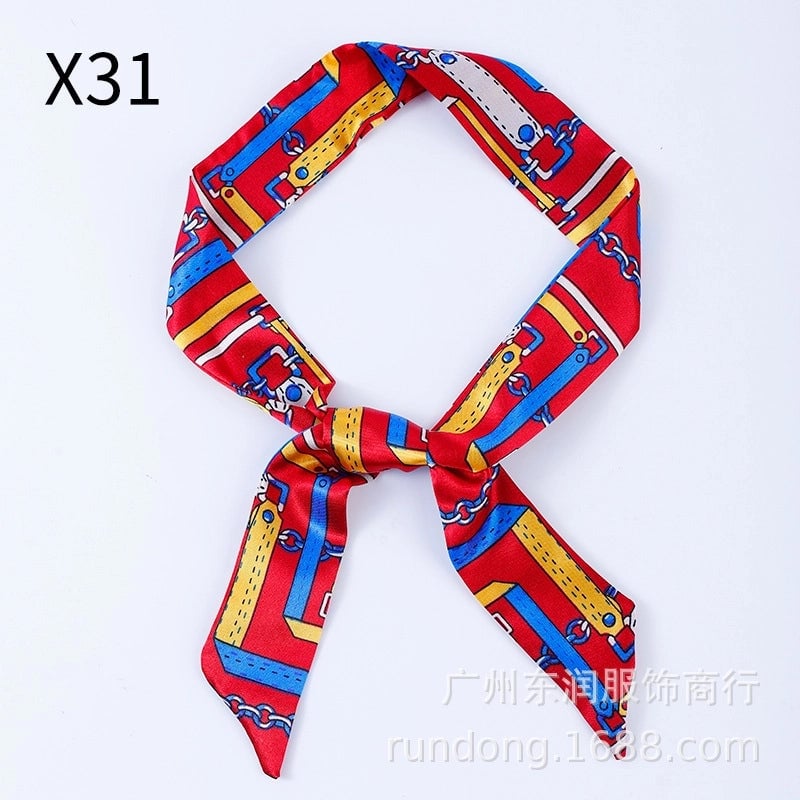 Silk Scarf Long Beveled Small Silk Scarf Double-layer Hair Belt Ribbon Decoration Tie Bag Hand Gift Box Silk Scarf