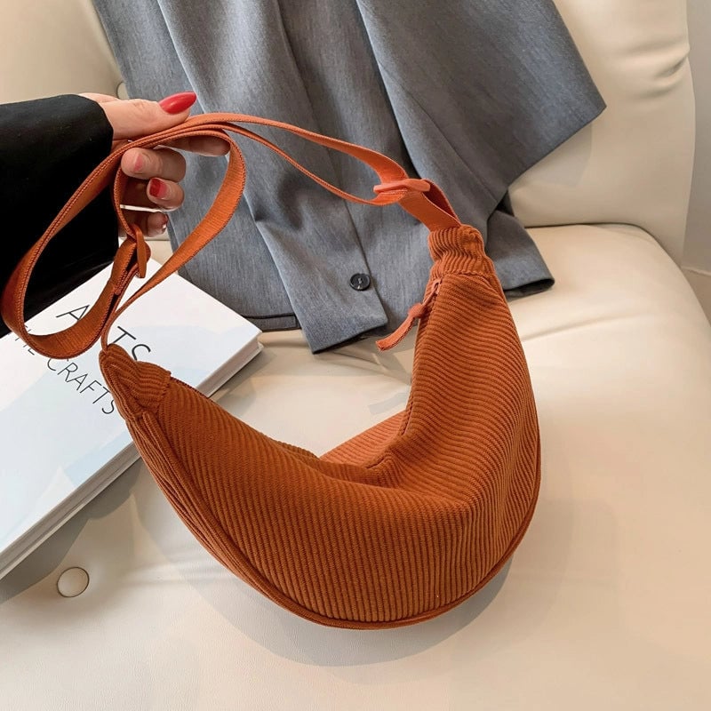 Women's Small Velvet Solid Color Streetwear Dumpling Shape Zipper Crossbody Bag