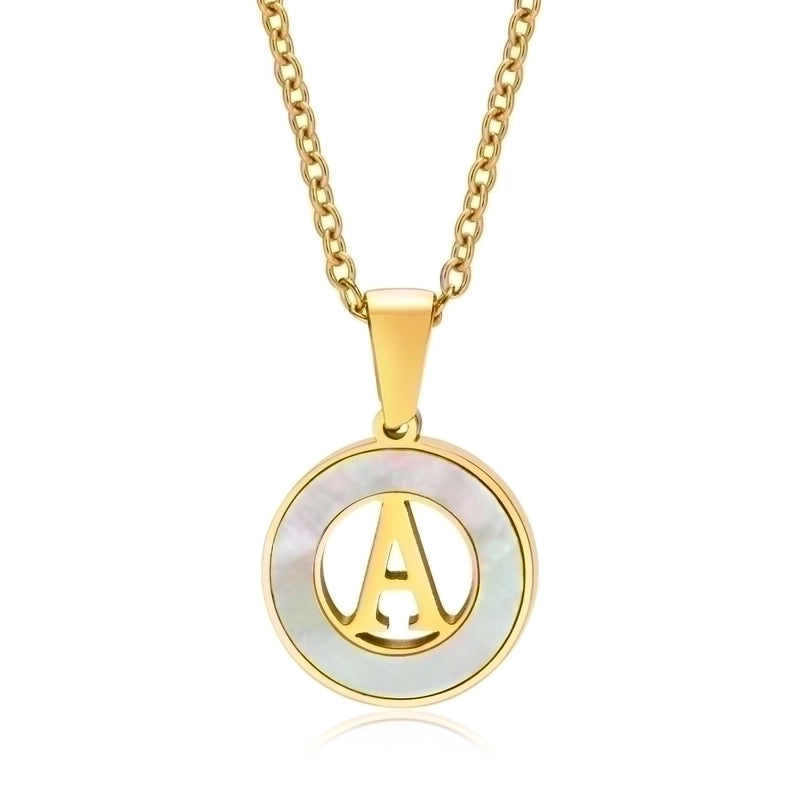201 Stainless Steel INS Style Minimalist Plating Hollow Out Inlay Letter Shell Necklace Pendant
