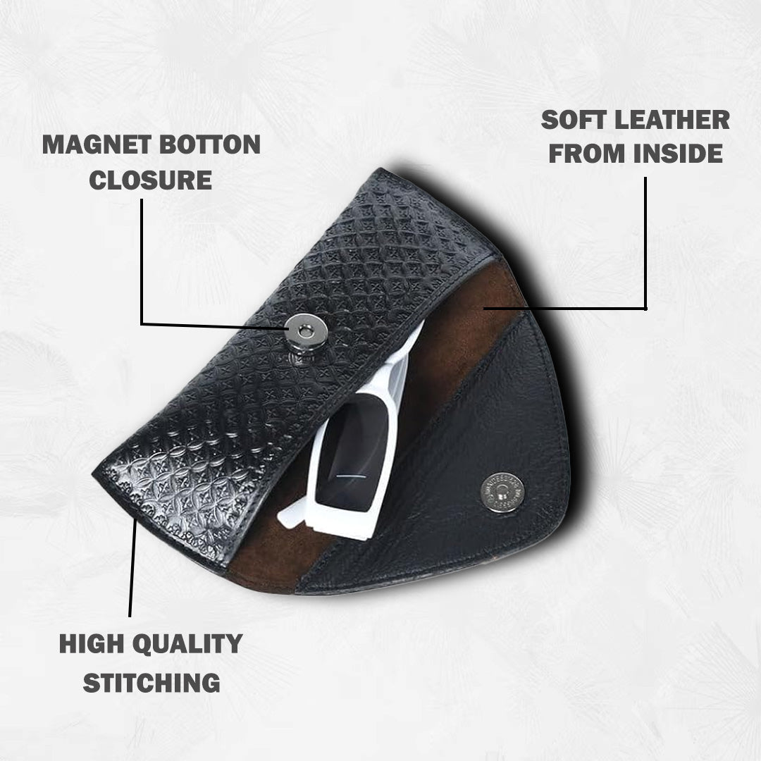 Black Textured Leather Sunglasses Cover
