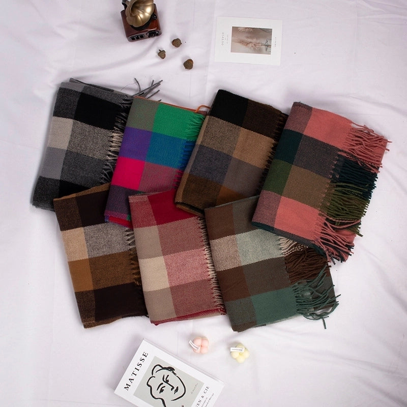 New British Style Scarf Autumn And Winter Plaid Couples Cashmere Tassel Shawl With Scarf Gift