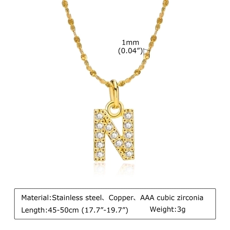 Minimalist Letter 201 Stainless Steel Copper Inlay Artificial Diamond Pendant Necklace