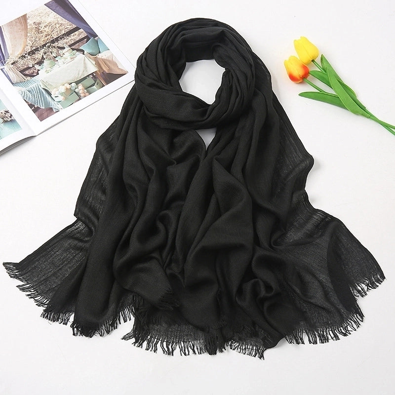 Women's Fashion Solid Color Cotton Tassel Cotton Linen Scarves