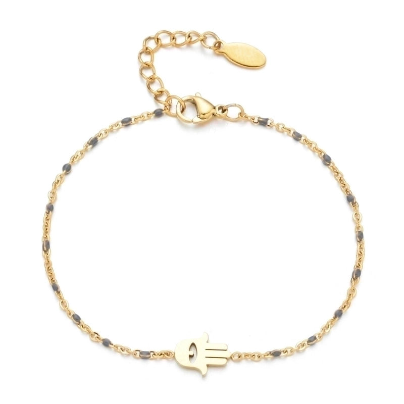 Bohemian Minimalist Palm Eye Stainless Steel Enamel Plating Hollow Out Bracelets