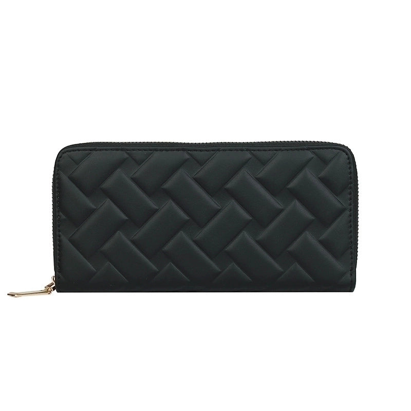 Women's Solid Color Lingge Pu Leather Zipper Wallets