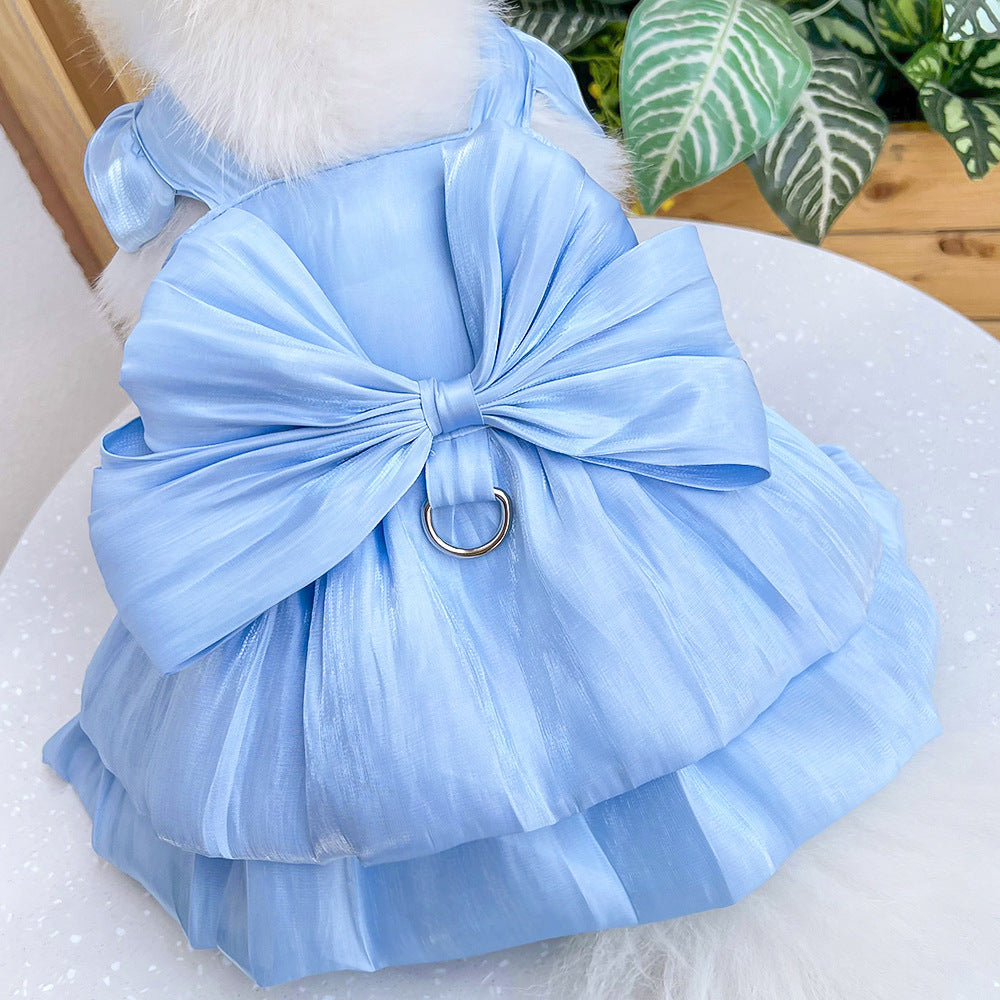 Solid Color Bow Layered Dog Harness Dress