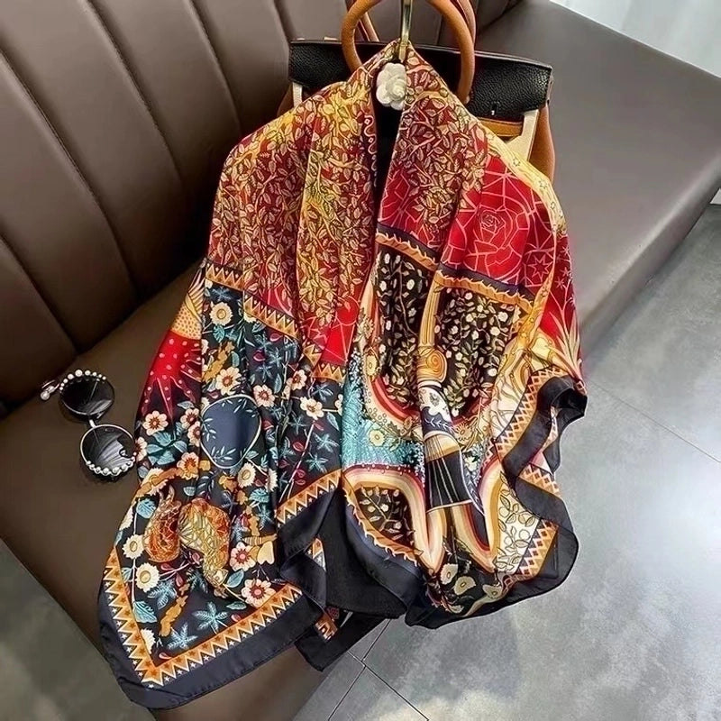 Women's Vintage Style Letter Color Block Polyester Silk Scarves