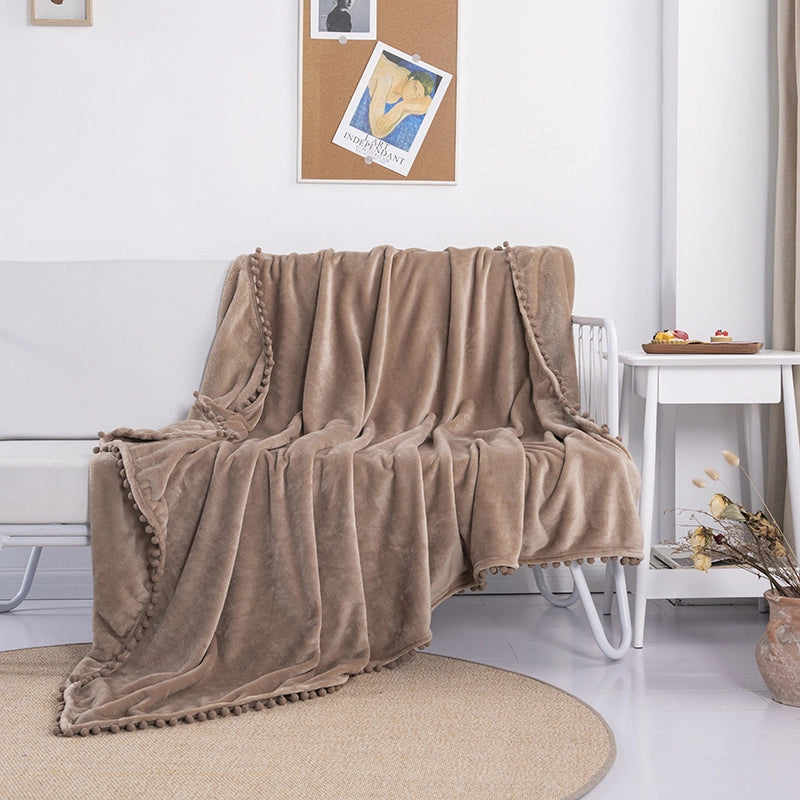 Tassel Ball Solid Color Blanket Sofa Dormitory Blanket Gift Air Conditioning Blanket