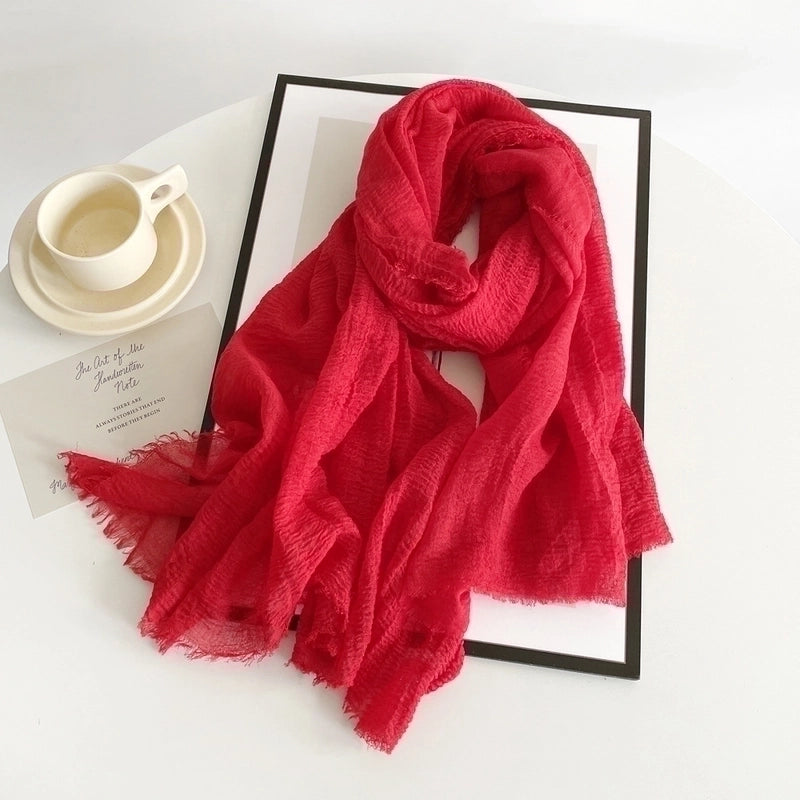 Women's Minimalist Solid Color Imitation Cotton And Linen Silk Scarf