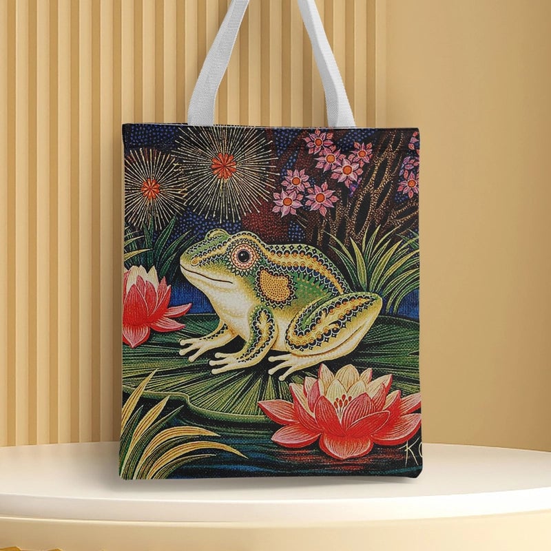 Women's Medium Canvas Frog Basic Classic Style Square Open Canvas Bag