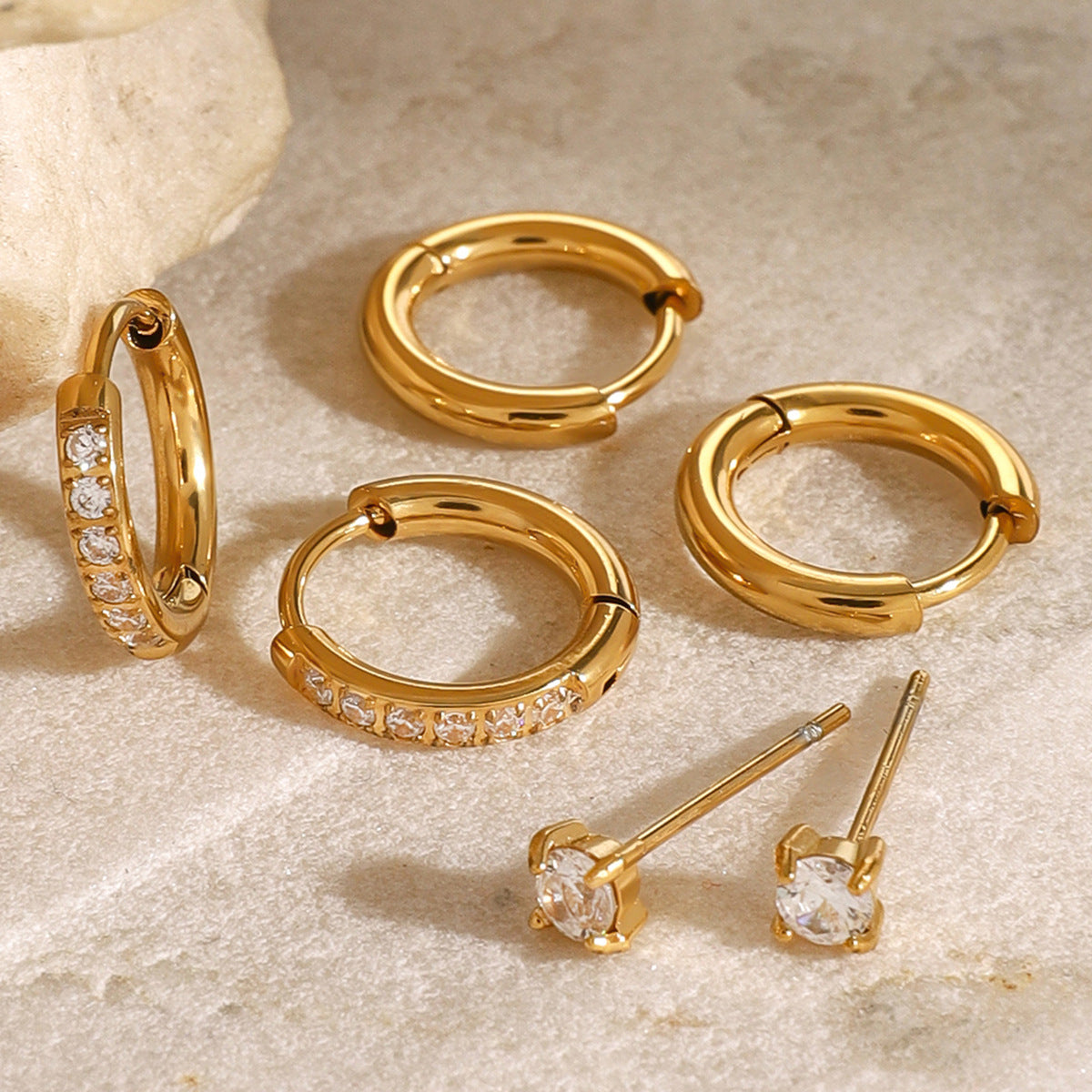 Three Pairs Of Stainless Steel Zircon Earrings Ins Earrings Titanium Steel Earring