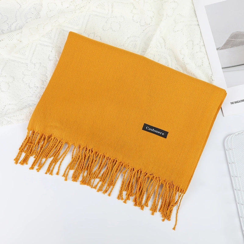 Solid Color Cashmere Tassel Scarf  Autumn And Winter Warm Scarf Simple Style Air Conditioning Shawl
