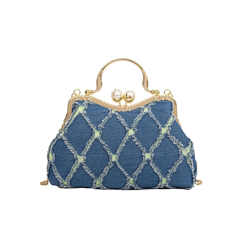 Women's Denim Geometric Elegant Vintage Style Shell Lock Clasp Shoulder Bag Handbag Crossbody Bag
