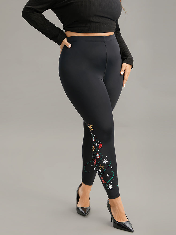 Christmas Print High Rise Skinny Leggings